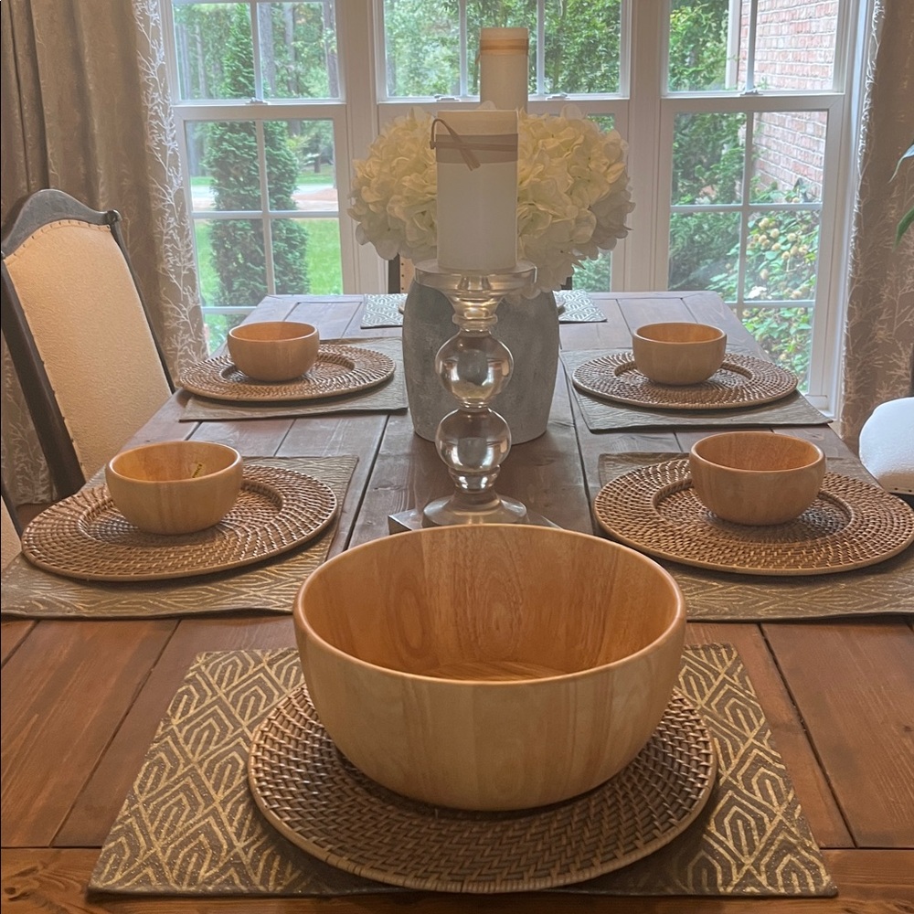 Natural Wood Finish Salad Bowl Set - Picture 3 of 5